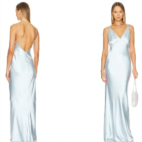 Revolve Whimsical Sky Blue Maxi Dress SzL,silk/satin Like,heavy Fancy Gown,Alani - Picture 2 of 11
